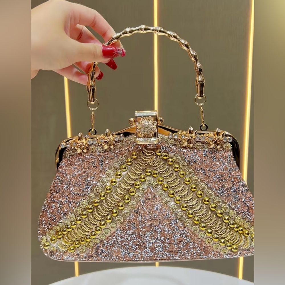 Elegant Gold and Silver Beaded Women's Bag